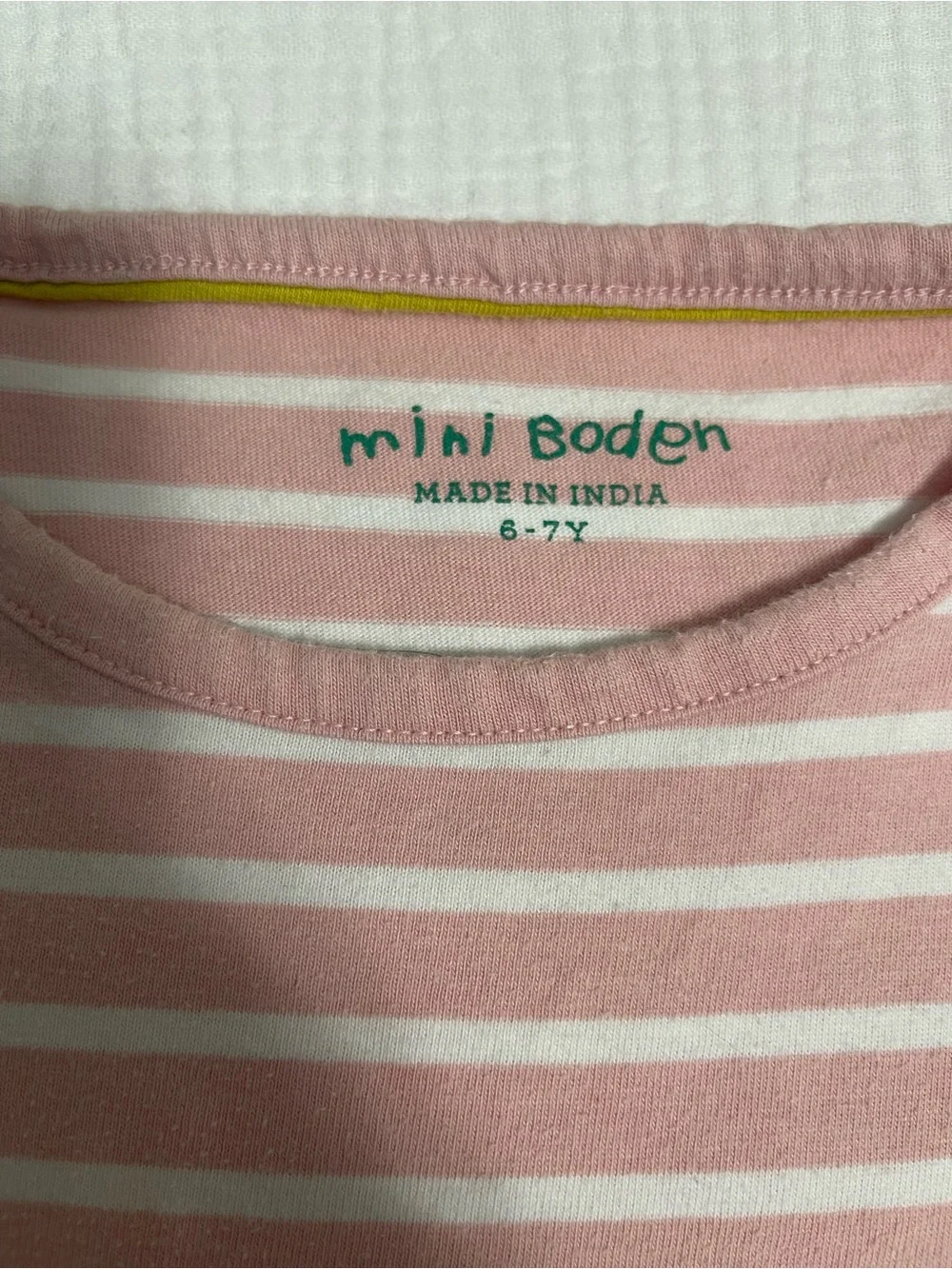 Mini Boden Pink & White Striped Bunny Appliqué Dress